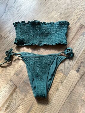 PacSun Dark Green Smocked Bandeau Bikini Set